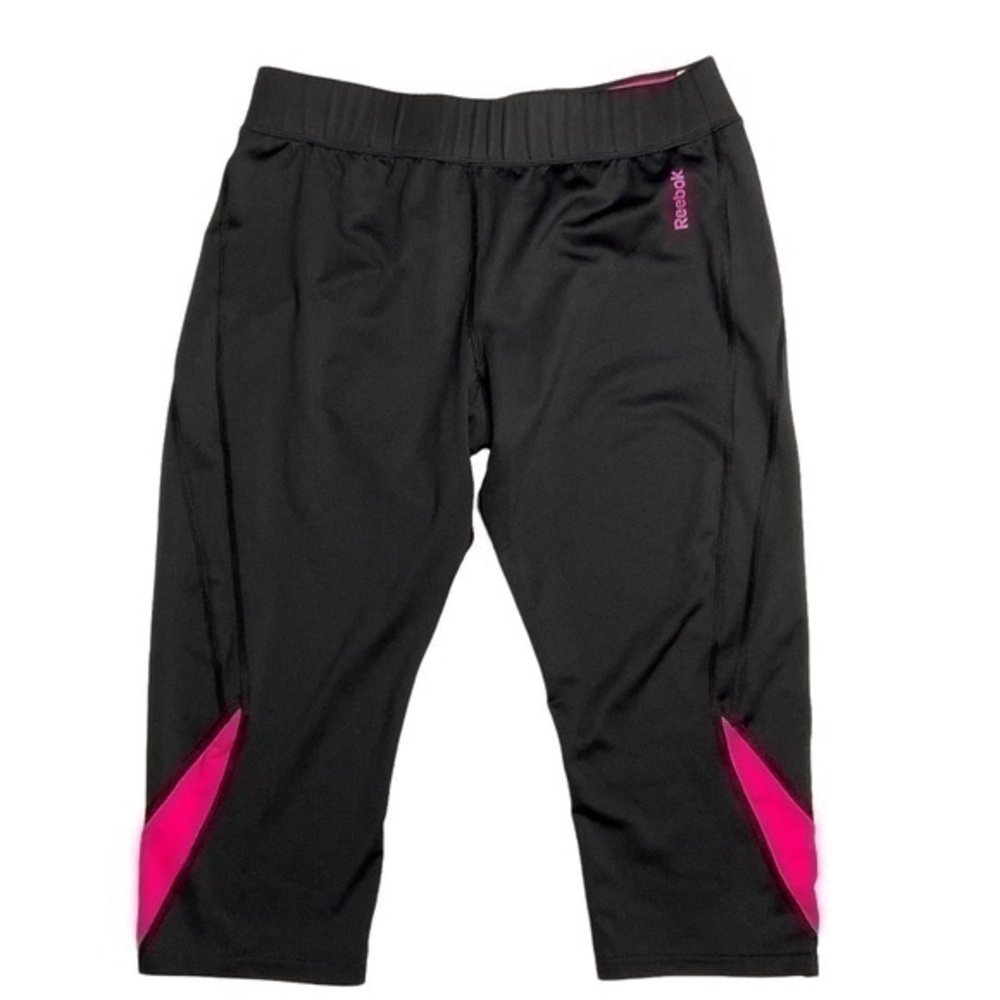 Reebok Capri Legging Pants Size Large Play Dry Black and Neon Pink Athletic Yoga